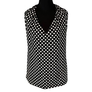 Banana Republic Womens Black White Geometric Square Polka Dot V-Neck Blouse M